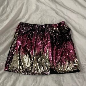 ASOS US 12 LARGE Pink Silver Sequin disc mini skirt swifty concert